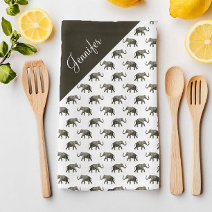Linge De Cuisine Nom personnalisé du Motif éléphant vintage