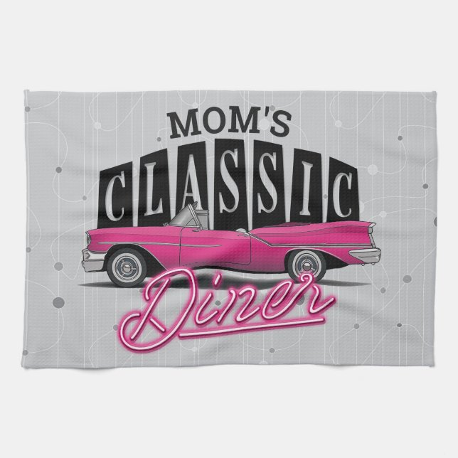 Linge De Cuisine Nom personnalisé Faux Neon 50's Classic Car (Horizontal)