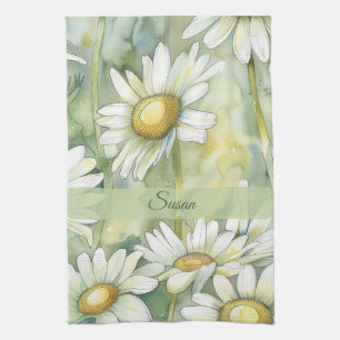 Linge De Cuisine Nom personnalisé Fleur aquarelle élégante