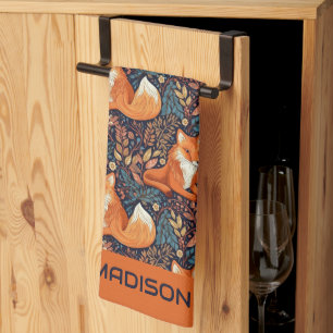 Linge De Cuisine Nom personnalisé Foxes et Motif de feuilles