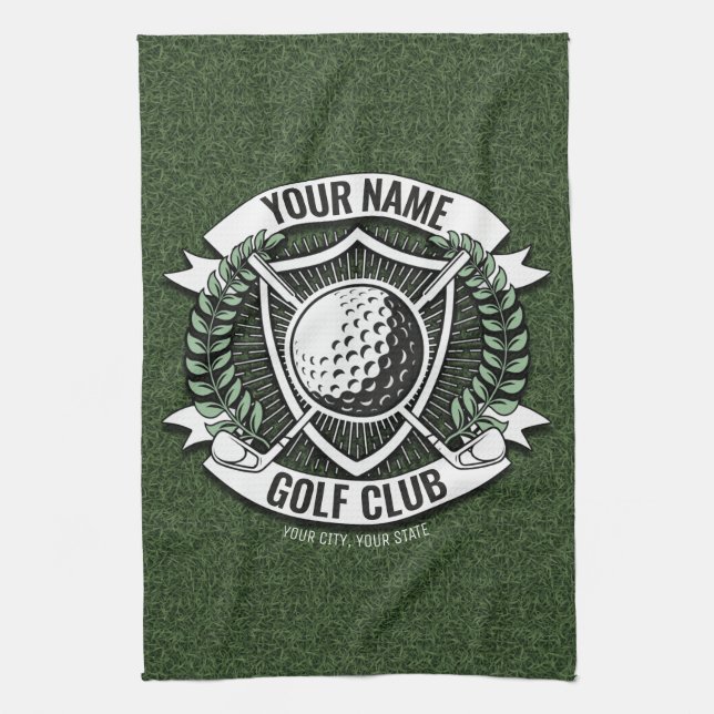 Linge De Cuisine NOM personnalisé Golfer Golf Club Turf Clubhouse (Vertical)