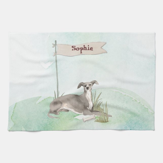 Linge De Cuisine Nom personnalisé Italien Greyhound Animal Chien (Horizontal)