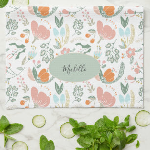 Linge De Cuisine Nom personnalisé mignon botanique pastel motif flo