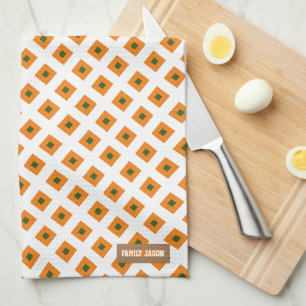 Linge De Cuisine Nom personnalisé mignon motif orange blanc vert ch