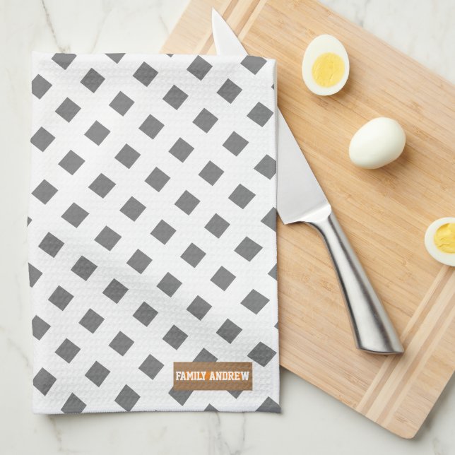 Linge De Cuisine Nom personnalisé monogramme diamants blanc gris él (Quart Plié)