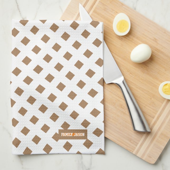 Linge De Cuisine Nom personnalisé monogramme diamants brun blanc él (Quart Plié)