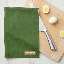 Linge De Cuisine Nom personnalisé monogramme diamants élégant vert 