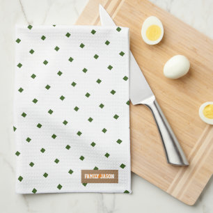Linge De Cuisine Nom personnalisé monogramme diamants motif blanc v