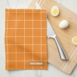 Linge De Cuisine Nom personnalisé monogramme élégant motif orange b