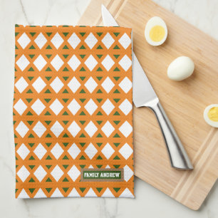Linge De Cuisine Nom personnalisé monogramme élégant motif orange v