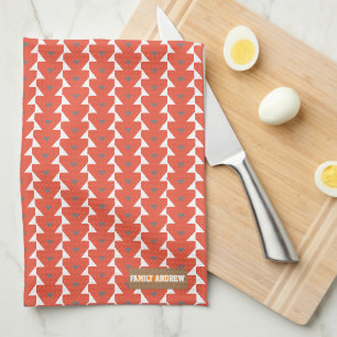 Linge De Cuisine Nom personnalisé monogramme élégant motif rouge bl