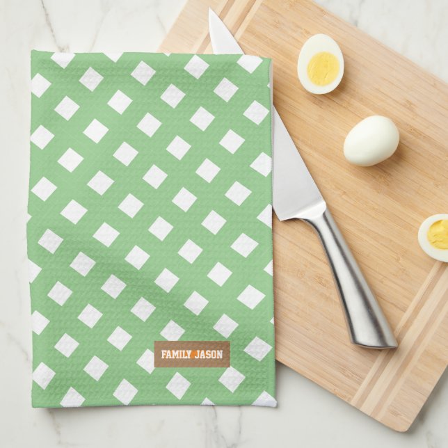 Linge De Cuisine Nom personnalisé monogramme moderne motif vert bla (Quart Plié)