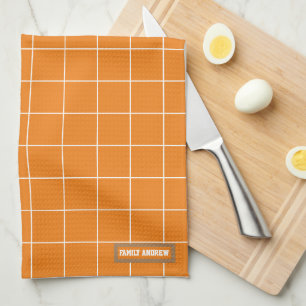 Linge De Cuisine Nom personnalisé monogramme motif élégant orange b