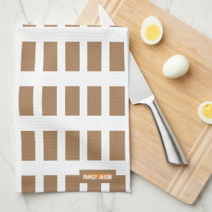 Linge De Cuisine Nom personnalisé monogramme rayures ondes brun bla