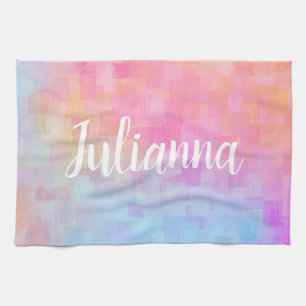 Linge De Cuisine Nom personnalisé Pastel Aquarelle rose pâle