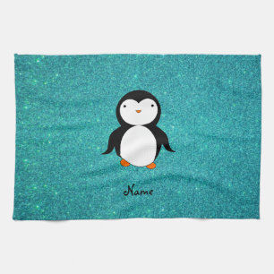 Linge De Cuisine Nom personnalisé pingouin parties scintillant turq
