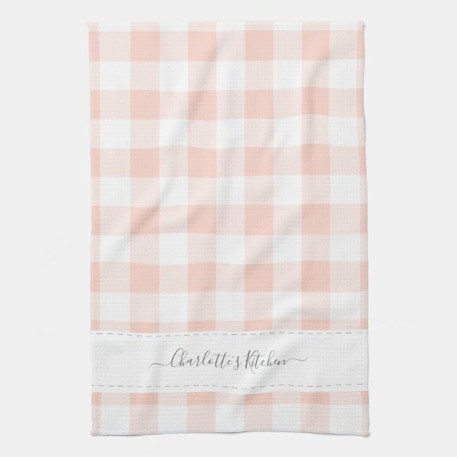 Linge De Cuisine Nom personnalisé Pink Plaid (Vertical)