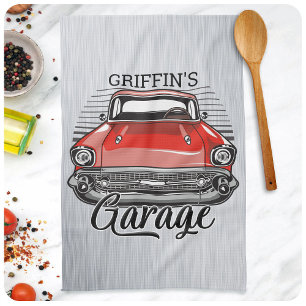Linge De Cuisine NOM personnalisé Retro Red Classic Car Garage