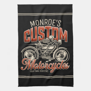 Linge De Cuisine Nom personnalisé Skeleton Motorcycle Boutique