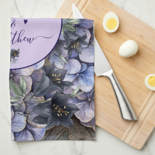 Linge De Cuisine Noms de Couple Floral Noir Classique Mariage