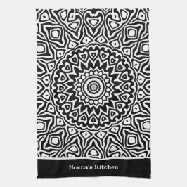 Linge De Cuisine Nonna's Kitchen noir et blanc Motif Mandala