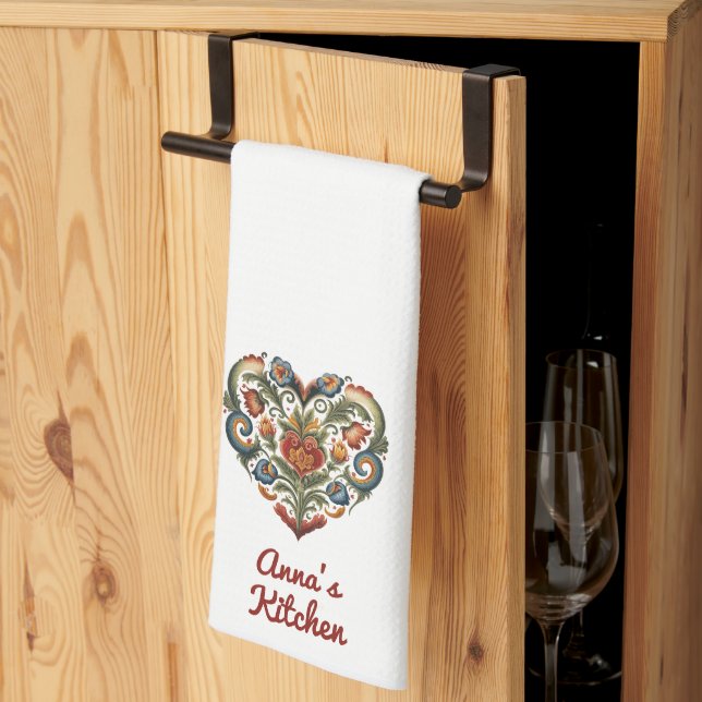 Linge De Cuisine Norwegian Rosemaling Folk Art Heart Personnalisé (Pliage en tiers)