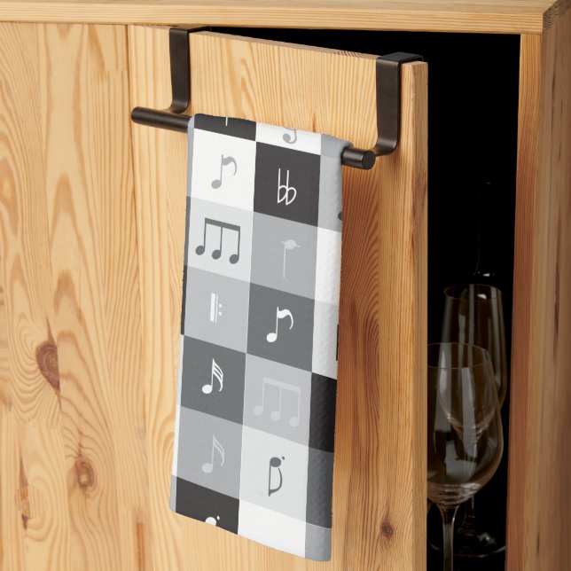 Linge De Cuisine Notes de musique en niveaux de gris motif (Pliage en tiers)
