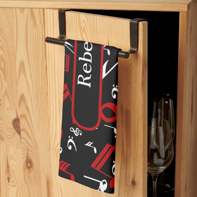 Linge De Cuisine Notes musicales blanches et noires personnalisées (Pliage en tiers)