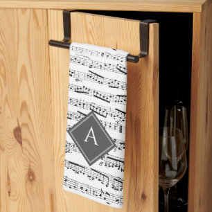 Linge De Cuisine Notes musicales en noir et blanc Personnalisé Mono