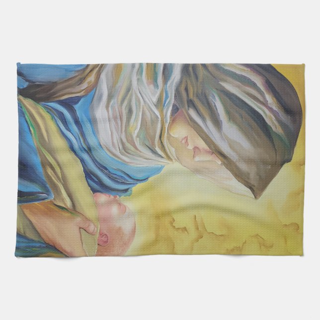 Linge De Cuisine Notre Dame du Silence tenant le bébé Jésus (Horizontal)