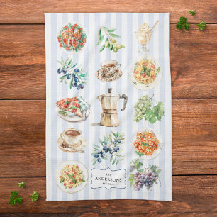Linge De Cuisine Nourriture méditerranéenne à l'aquarelle Nom de fa