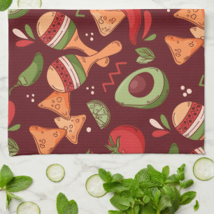 Linge De Cuisine Nourriture Mexicaine Rouge Et Verte