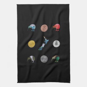 LINGE DE CUISINE NOUVELLE-ZÉLANDE PAUA KIWI ARGENT