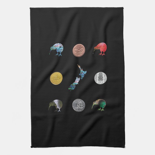 LINGE DE CUISINE NOUVELLE-ZÉLANDE PAUA KIWI ARGENT (Vertical)