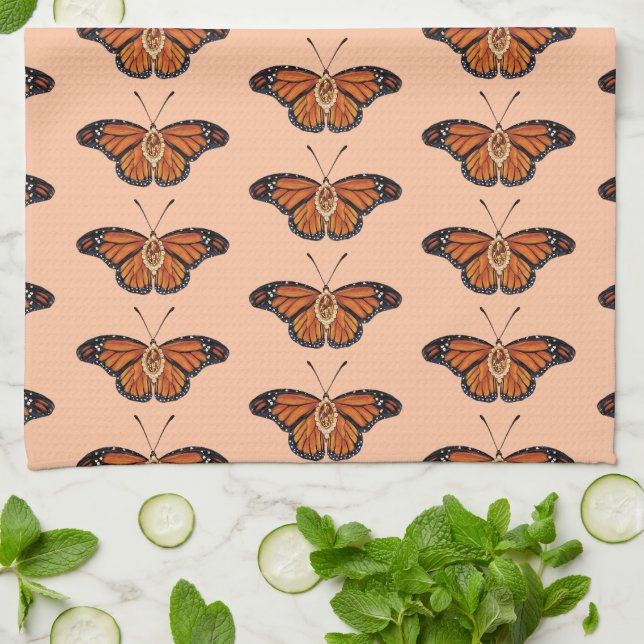 Linge De Cuisine Novembre Citrine Monarch Papillon Motif Design (Plié)