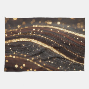 Linge De Cuisine Noyer foncé Grain en bois avec des rivières en or