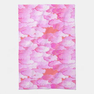 Linge De Cuisine Nuages Japonais, Aube, Rose Orchidée et Corail