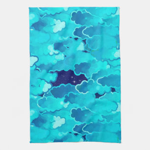 Linge De Cuisine Nuages japonais, Ciel du soir, Turquoise et Indigo