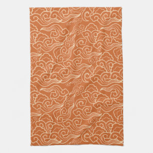 Linge De Cuisine Nuages japonais vintages, Coral Orange