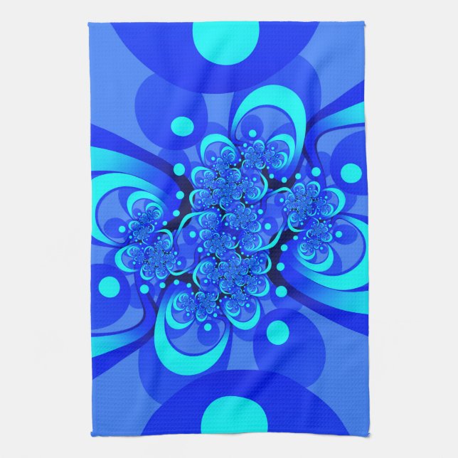 Linge De Cuisine Nuances de bleu moderne art fractal Abstrait (Vertical)