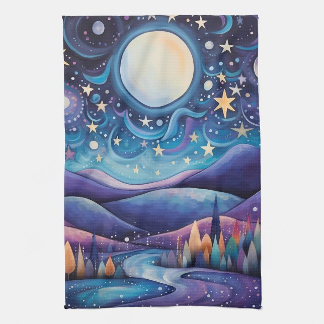 Linge De Cuisine Nuit lunaire Big Moon Paysage (Vertical)