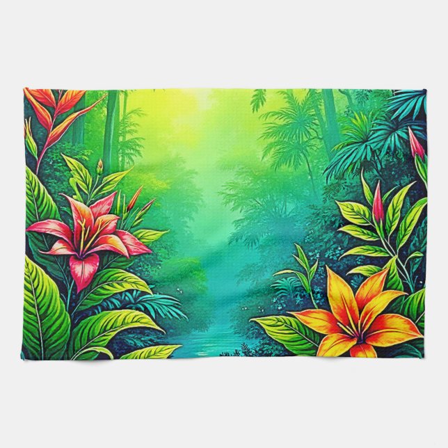 Linge De Cuisine Oasis de la jungle tropicale luxuriante (Horizontal)