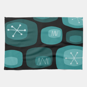 Linge De Cuisine Oblongs modernes du milieu du siècle Noir Turquois