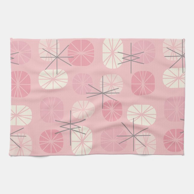 Linge De Cuisine Oblongs Motifs du milieu du siècle rose Vanille (Horizontal)