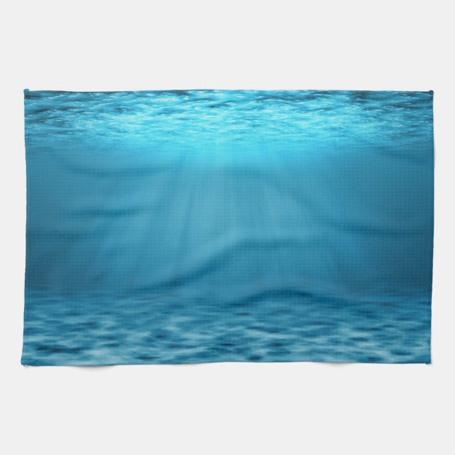Linge De Cuisine Ocean Depths Blue Underwater with Sun Rays (Horizontal)