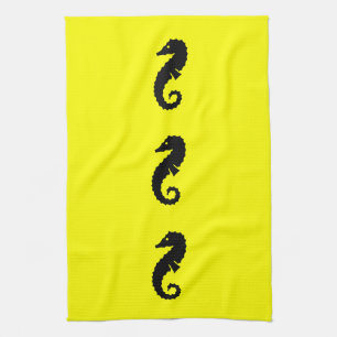 Linge De Cuisine Ocean Glow_Hippocampe noir sur jaune