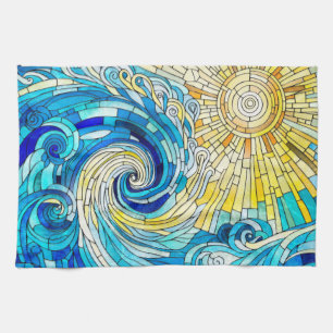 Linge De Cuisine Ocean Wave Sun mosaïque art