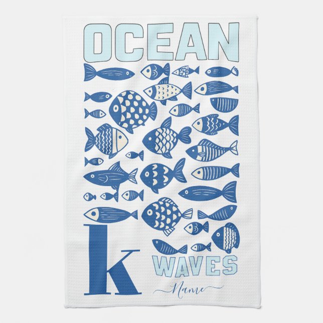 Linge De Cuisine Ocean Waves Coastal Fish Kitchen Towel – Nautical  (Vertical)