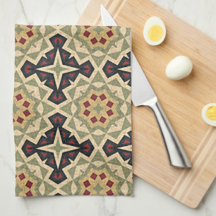 Linge De Cuisine Ochre Mustard Jaune Olive Green Black Tribal Art