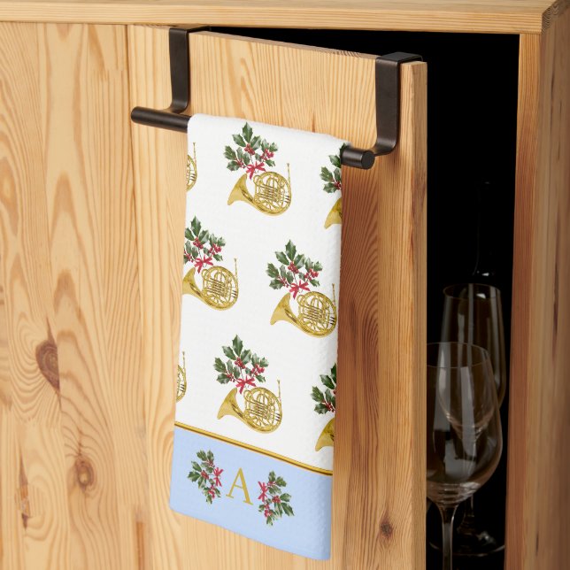 Linge De Cuisine Ode to Nutcracker French Horn Blue Accent (Pliage en tiers)